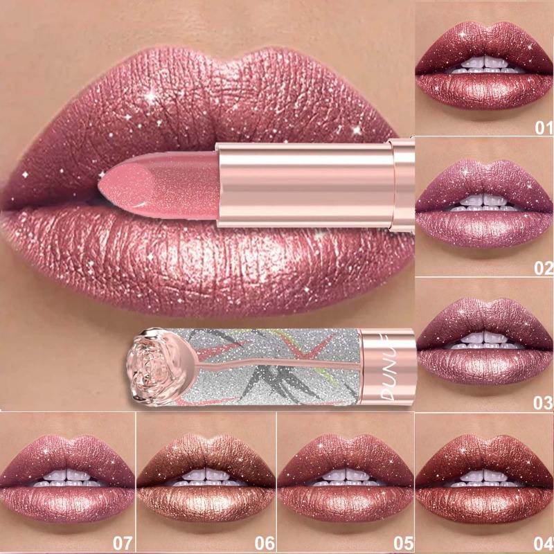 Luxury Skincare Products - Perlmuttartiger rosa luxuriöser Glitzer-Lippenstift, metallischer Schimmer,